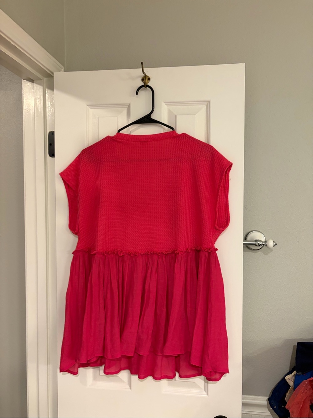 Umgee Hot Pink Babydoll Blouse Waffle Knit Gauze Top Medium - Picture 6 of 6